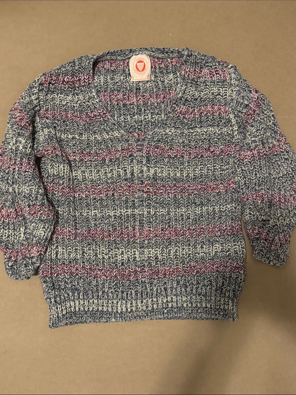 Urban Outfitters XS Marled V-Neck Sweater in Blue, Pink Loose fitted knitted XS